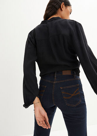 Mid waist stretch jeans, straight • donkerblauw • bonprix online shop