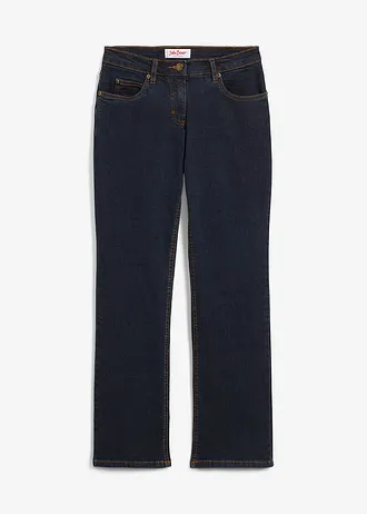 Mid waist stretch jeans, straight, Kleur: donkerblauw denim