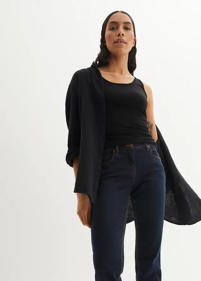 Jean droit taille mi-haute, extensible • bleu foncé • product-page.page-title-suffix