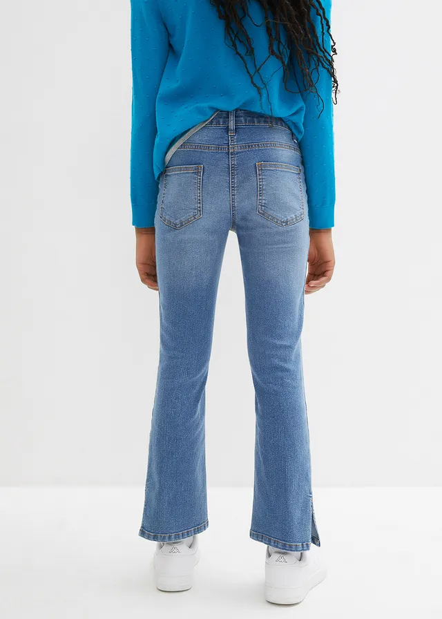 Jean flare taille mi-haute, ceinture extensible, Couleur: bleu denim