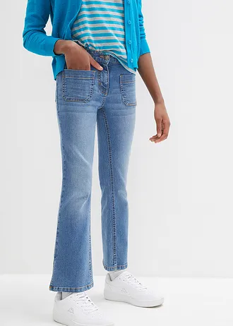 Džíny Flared, Mid Waist, pohodlný pas, barva: modrý denim