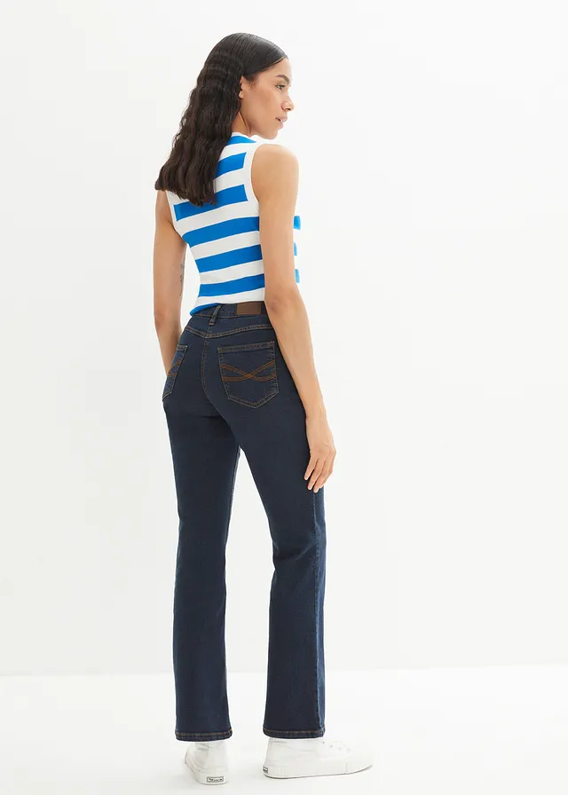 Bootcut stretch jeans, high waist, Kleur: donkerblauw denim
