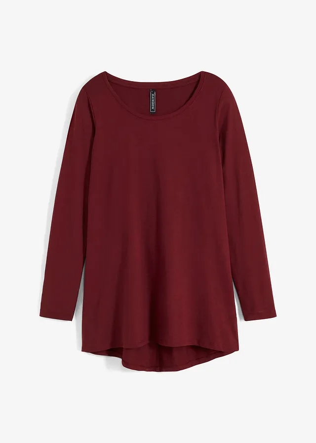 Longsleeve van licht slubjersey materiaal, Kleur: esdoornrood
