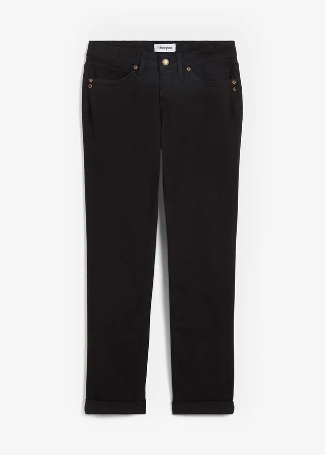 Stretch jeans high waist, straight, Kleur: zwart twill