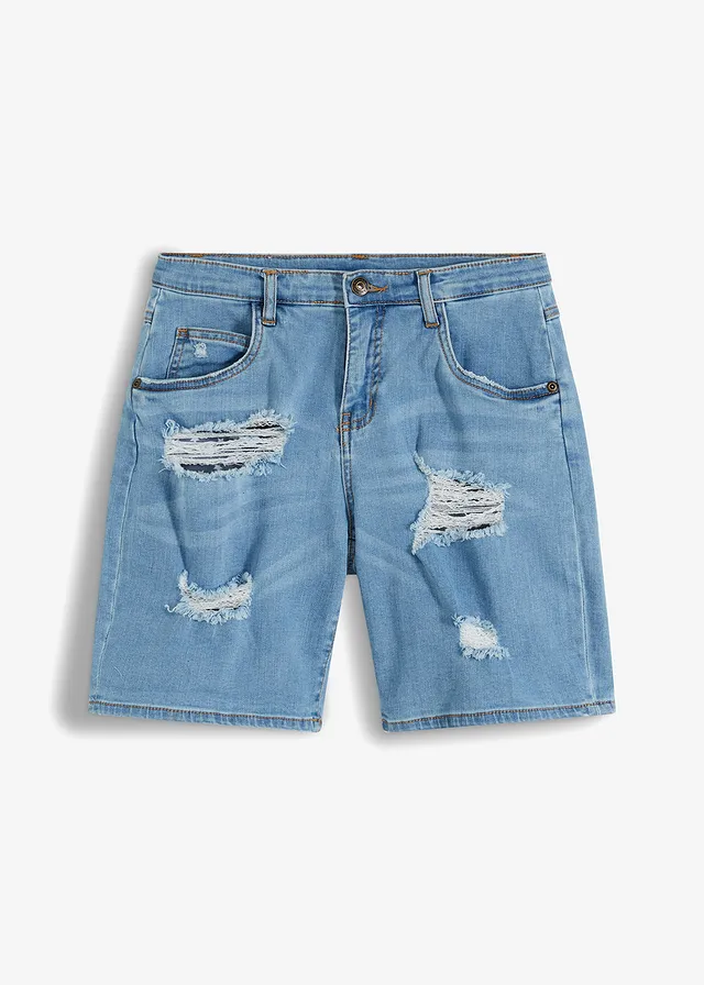 Short en jean destroyed, taille haute