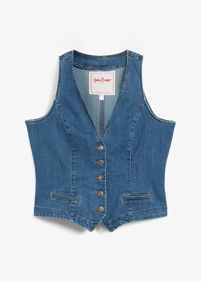 Stretch jeans gilet, Kleur: blauw denim