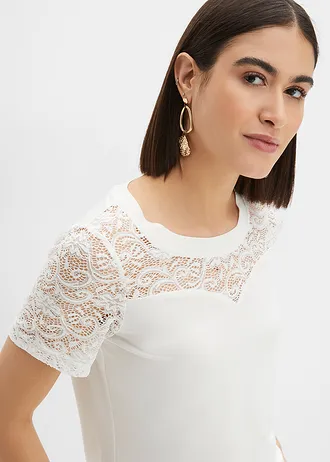 T-shirt avec dentelle • blanc cassé • Boutique bonprix