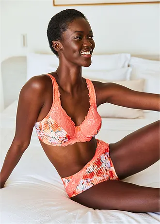 Zmenšovací podprsenka s polstrovanými ramínky, barva: lososově oranžová s květy