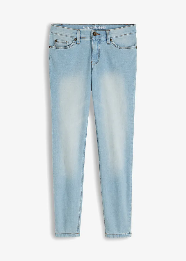 Jean skinny, taille mi-haute, raccourci, Couleur: bleu clair denim