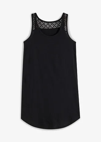 Robe en jersey coton avec dentelle, Couleur: noir