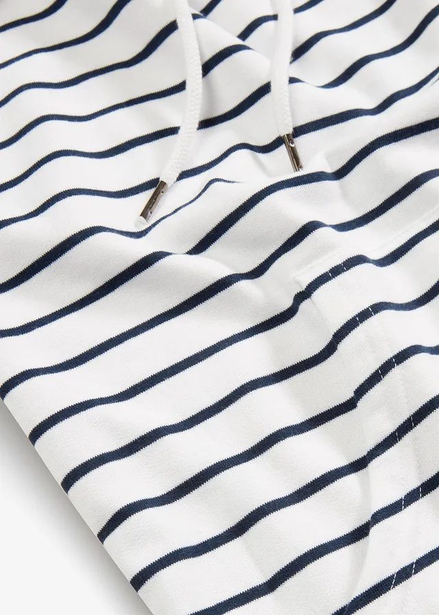Sweat à capuche en coton mélangé, Couleur: blanc/bleu foncé rayé