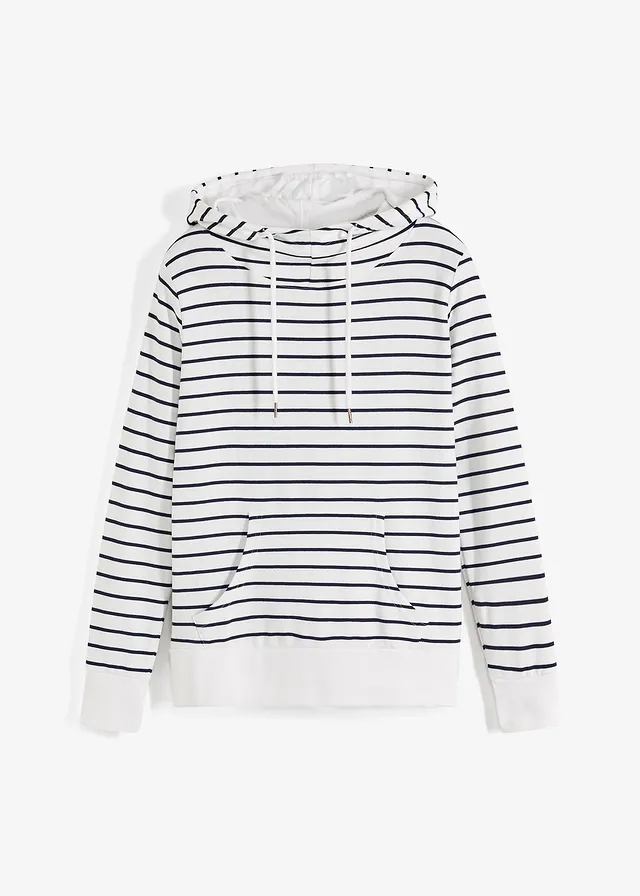 Hoodie van katoenmix, Kleur: wit-donkerblauw gestreept