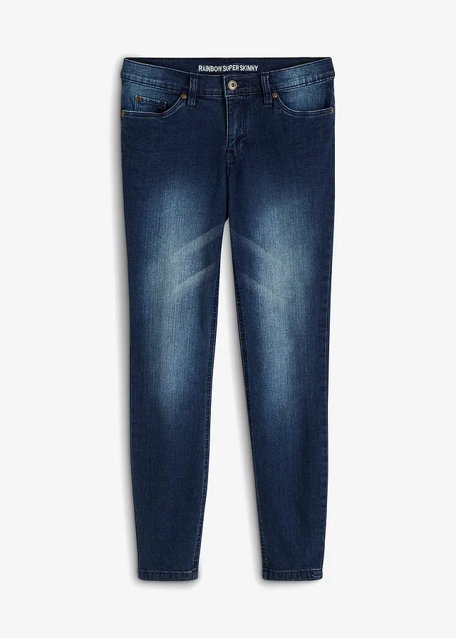 Jean skinny, taille mi-haute, raccourci, Couleur: bleu foncé denim