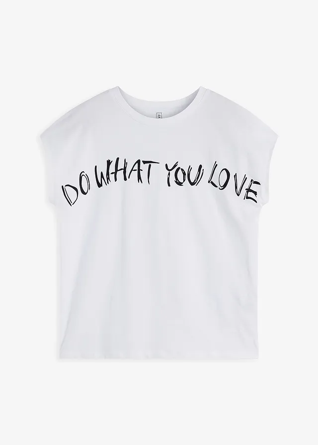 T-shirt oversize z czystej bawełny organicznej • biały z napisem • sklep bonprix