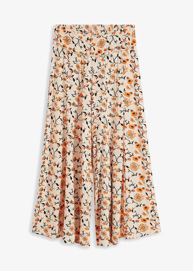 Pantalon palazzo en viscose fluide, Couleur: beige/orange à fleurs