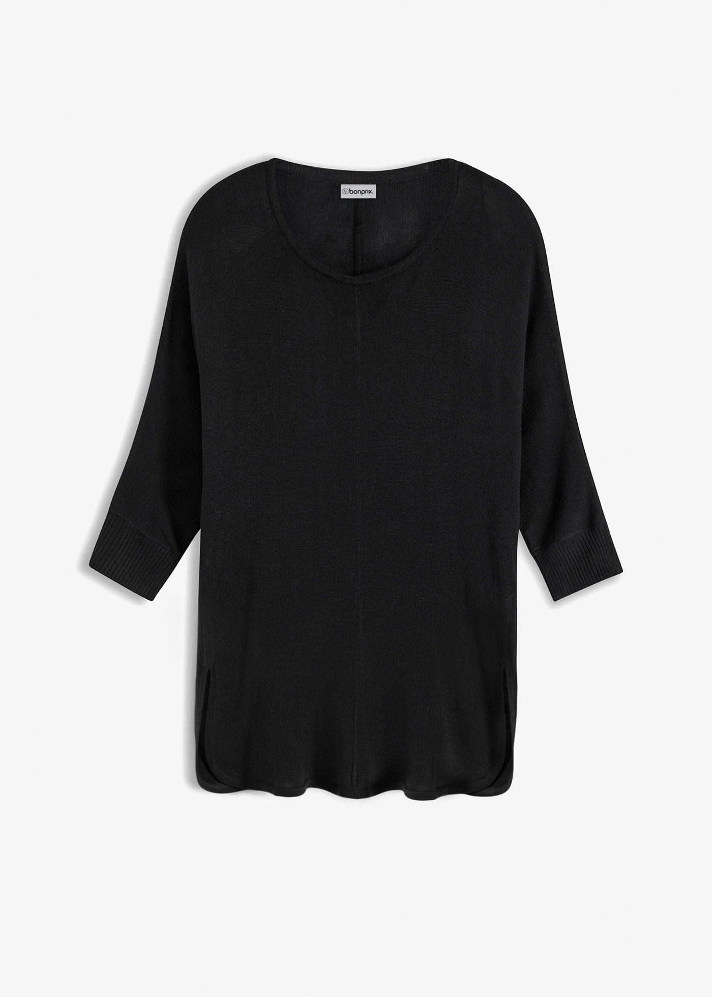 Sweter z cienkiej dzianiny z rękawami 3/4 • czarny • sklep bonprix