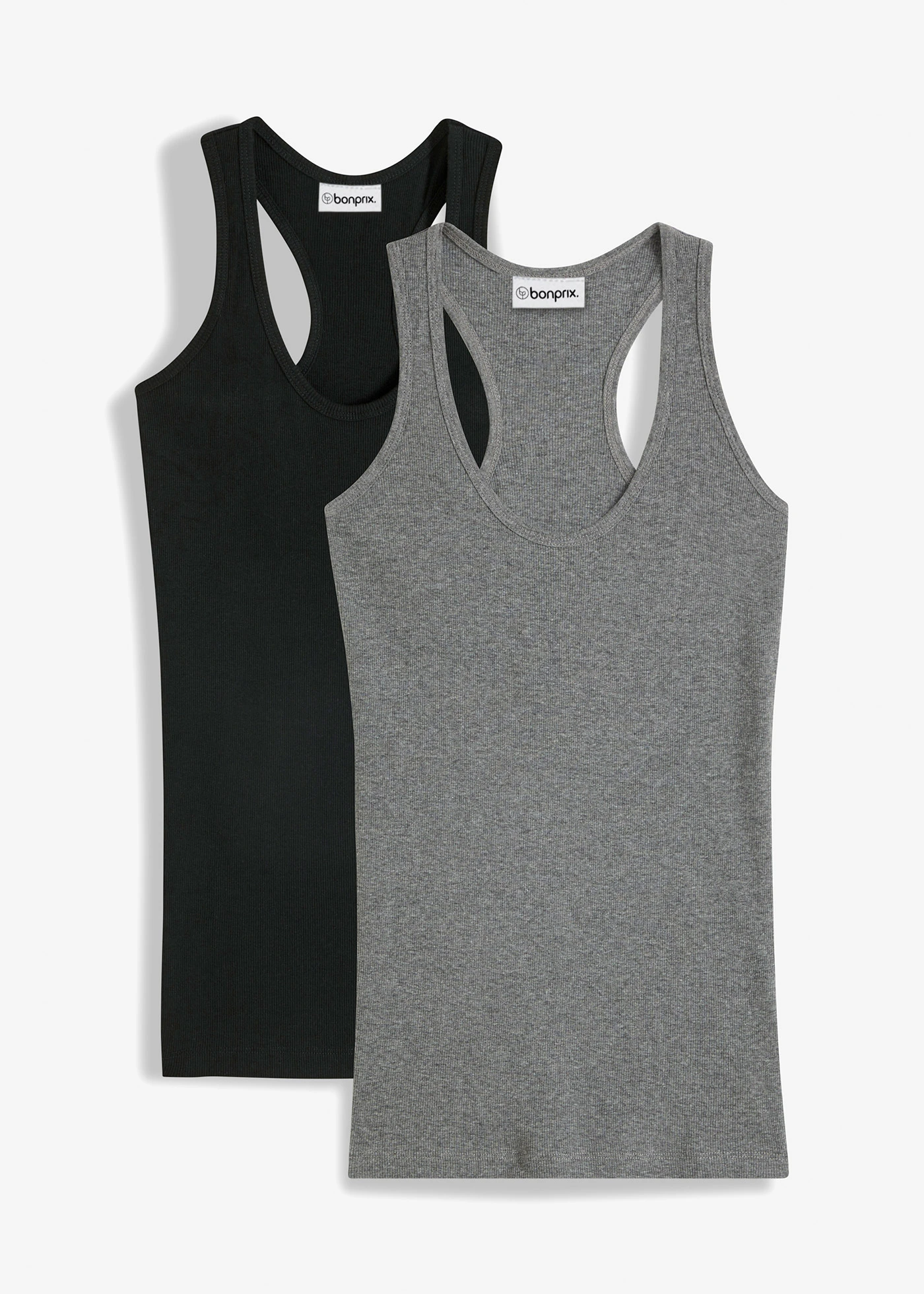 Žebrované tílko z čisté organické bavlny (2 ks v balení) • černá + šedý melír • bonprix obchod