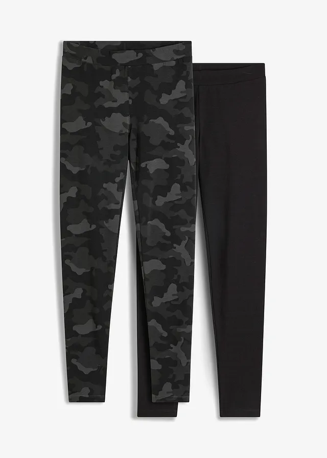 Lot de 2 leggings, Couleur: noir camouflage + noir