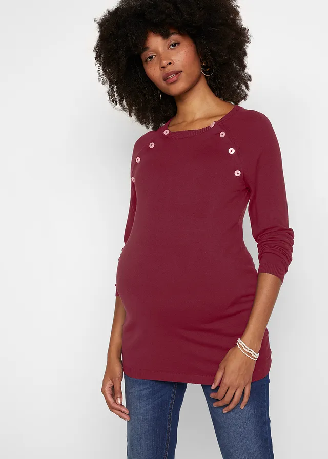 Pull de grossesse et d’allaitement en fine maille, Couleur: rouge érable