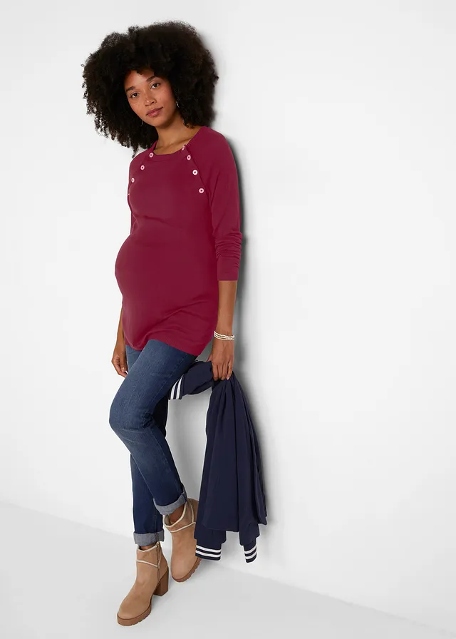 Pull de grossesse et d’allaitement en fine maille, Couleur: rouge érable