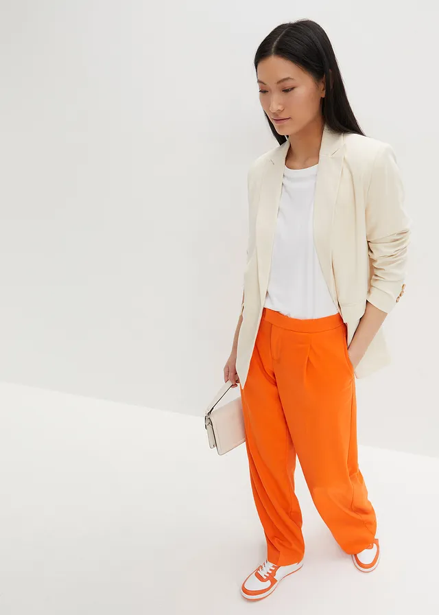 Pantalon à pinces et taille élastiquée, Couleur: orange chaud