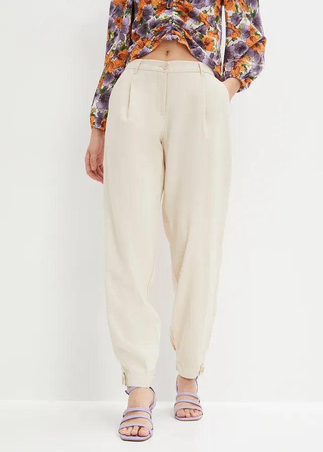 Pantalon à pinces décontracté, Couleur: beige galet