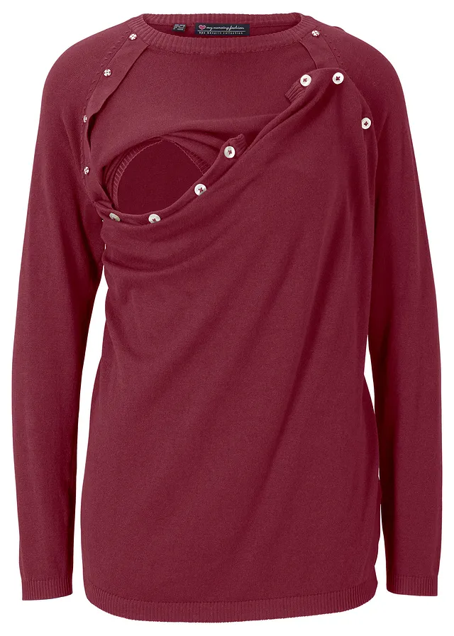 Pull de grossesse et d’allaitement en fine maille, Couleur: rouge érable