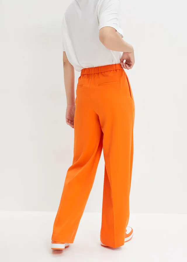 Pantalon à pinces et taille élastiquée, Couleur: orange chaud