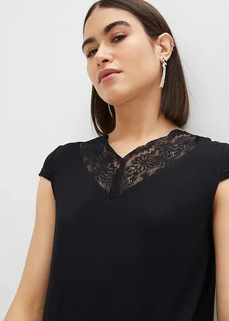 Shirt z koronką • czarny • sklep bonprix