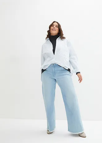 Jean large taille haute, Couleur: bleu glacier denim used