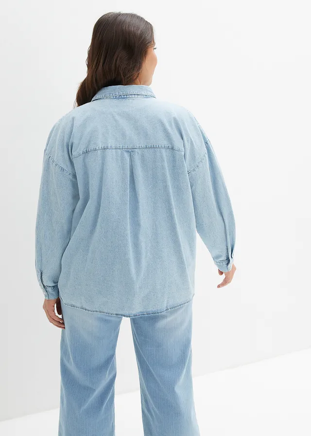 Chemise en jean oversize, Couleur: bleu clair denim