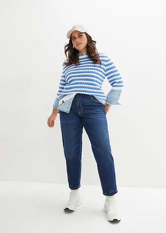 High waist mom jeans, cropped, Kleur: donkerblauw denim used