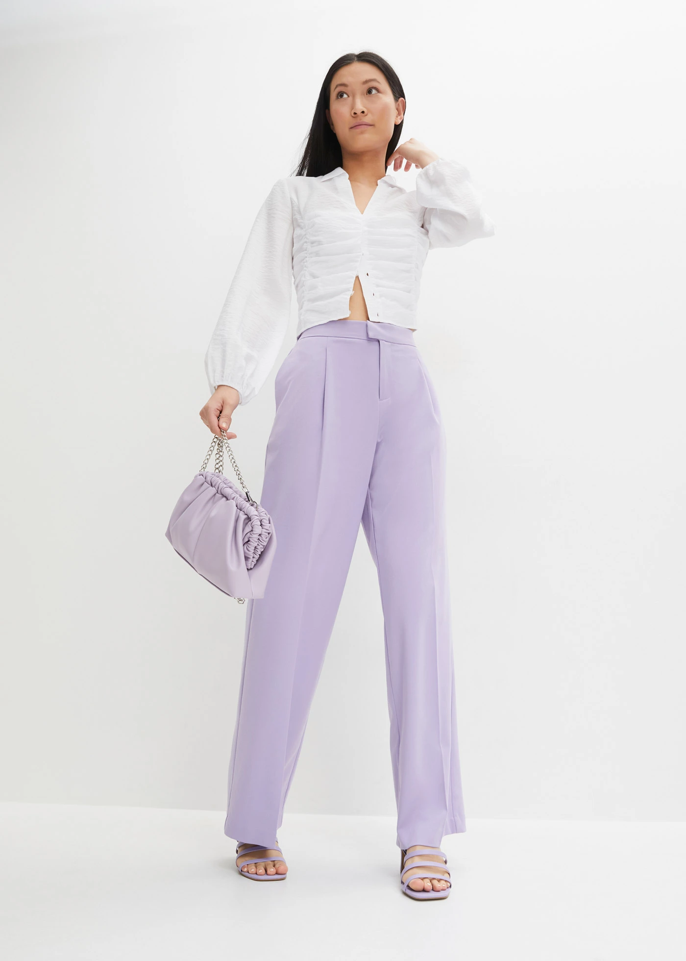 Pantaloni cu pense și talie comodă • violet deschis • magazin bonprix