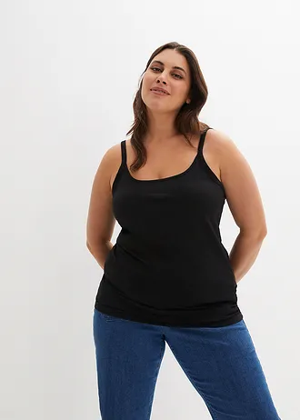 Lange spaghetti top met biologisch katoen (set van 2), Kleur: wit+zwart