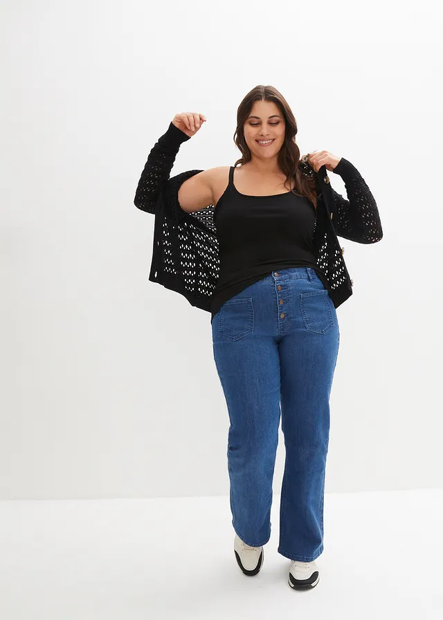 Lot de 2 tops longs coton bretelles spaghetti, Couleur: blanc+noir