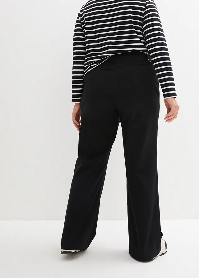 Pantalon en bengaline extensible à taille élastiquée, Couleur: noir