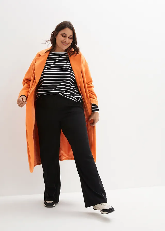 Pantalon en bengaline extensible à taille élastiquée, Couleur: noir