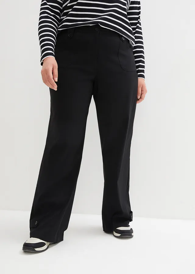 Bengaline stretch broek met comfortband, Kleur: zwart