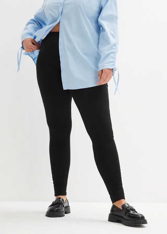 Legging avec large empiècement confortable à la taille et détail fronce, Couleur: noir
