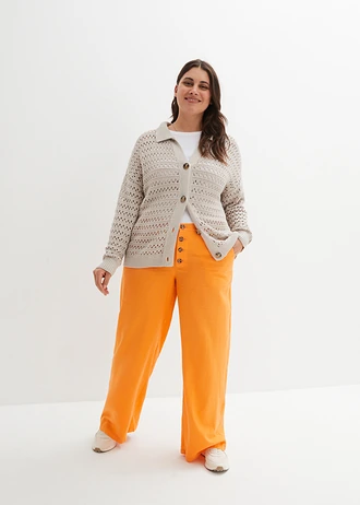Pantalon palazzo en lin mélangé, long, Couleur: orange clair