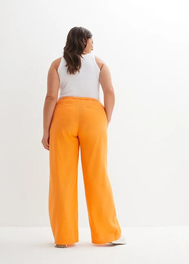 Pantalon palazzo en lin mélangé, long, Couleur: orange clair