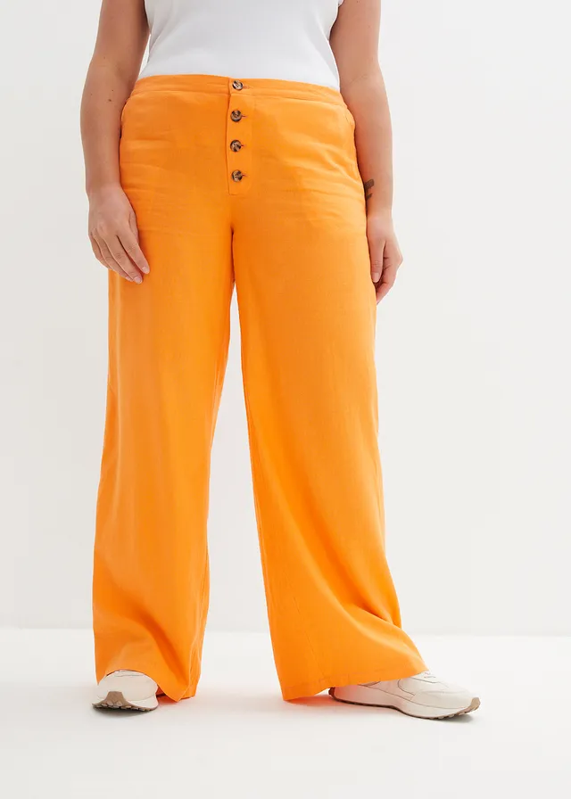 Pantalon palazzo en lin mélangé, long, Couleur: orange clair