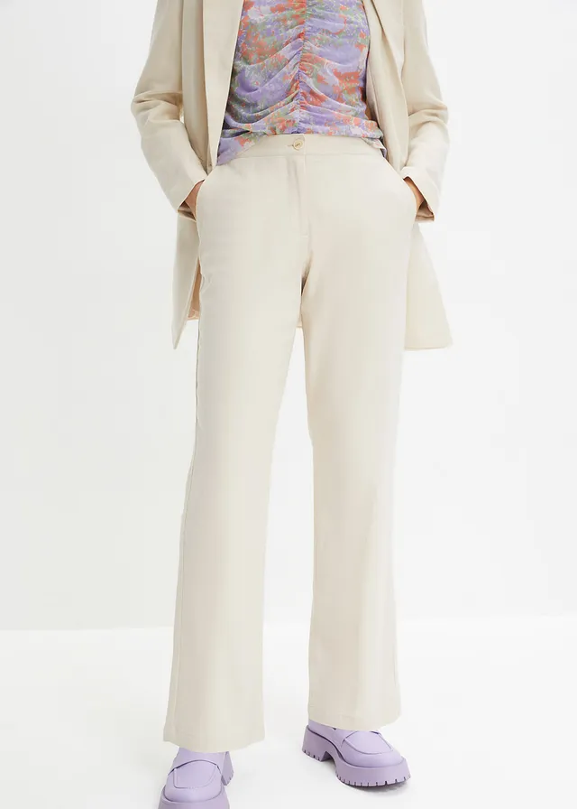 Pantalon taille haute en lin et viscose, Couleur: 