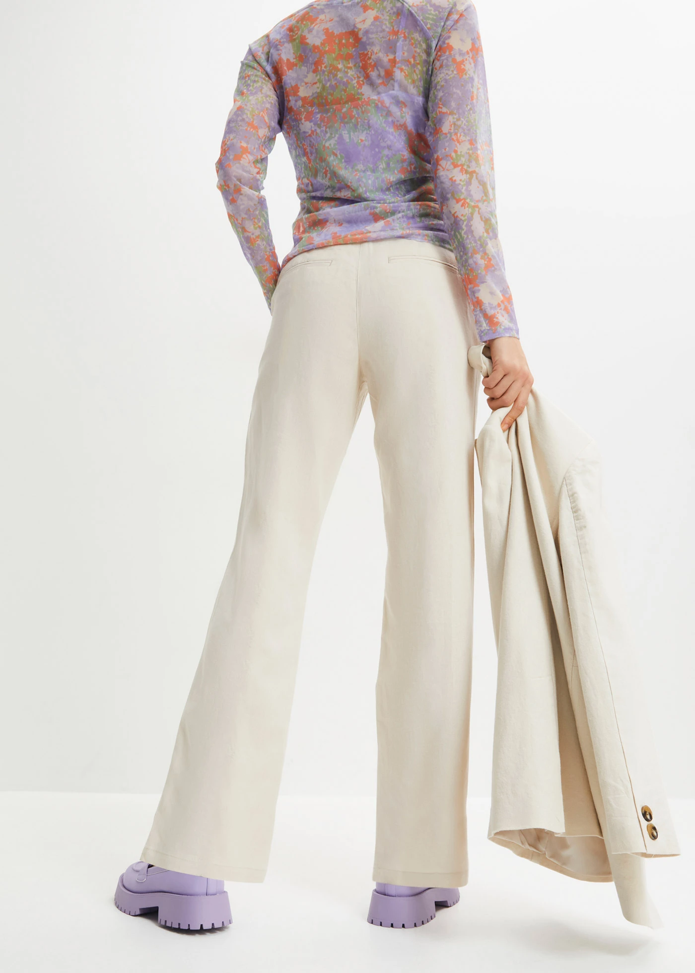 Kalhoty s vysokým pasem, ze směsi lnu a viskózy • šedobéžová • bonprix obchod