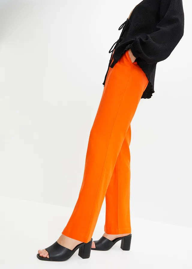 High waist linnen broek met elastische inzet • warm oranje • product-page.page-title-suffix