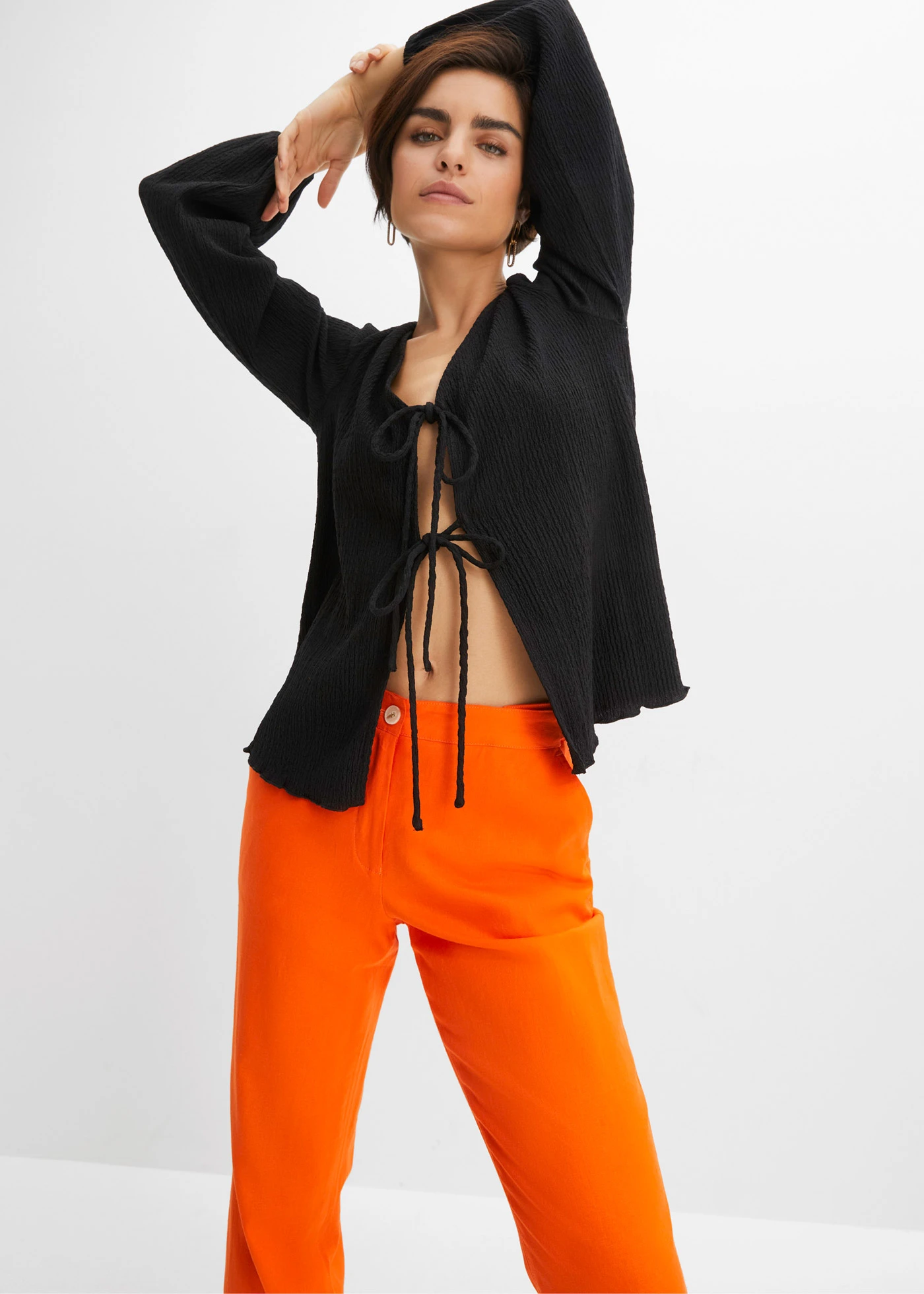 Kalhoty s vysokým pasem, ze směsi lnu a viskózy • teple oranžová • bonprix obchod