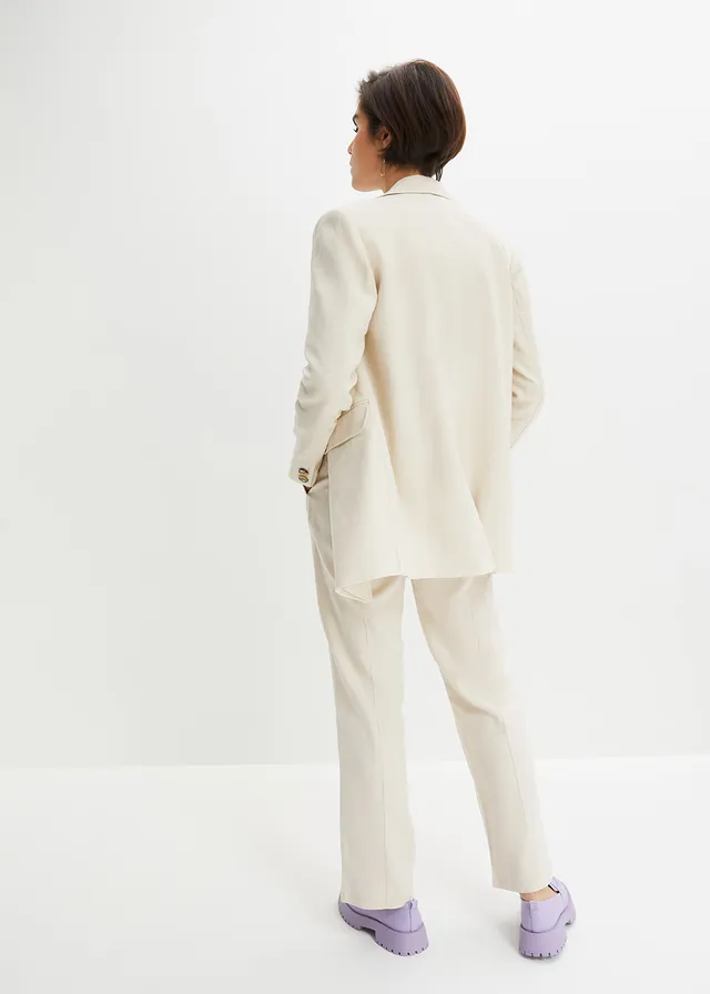 Wijde, lange blazer met knoopdetail, Kleur: kiezelgrijs