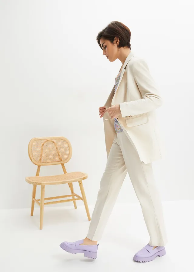 Blazer long en lin et viscose • beige galet • product-page.page-title-suffix
