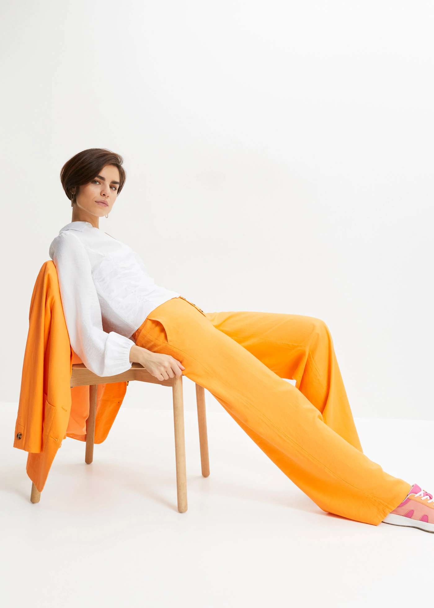 Pantalon palazzo en lin mélangé, long • orange clair • Boutique bonprix