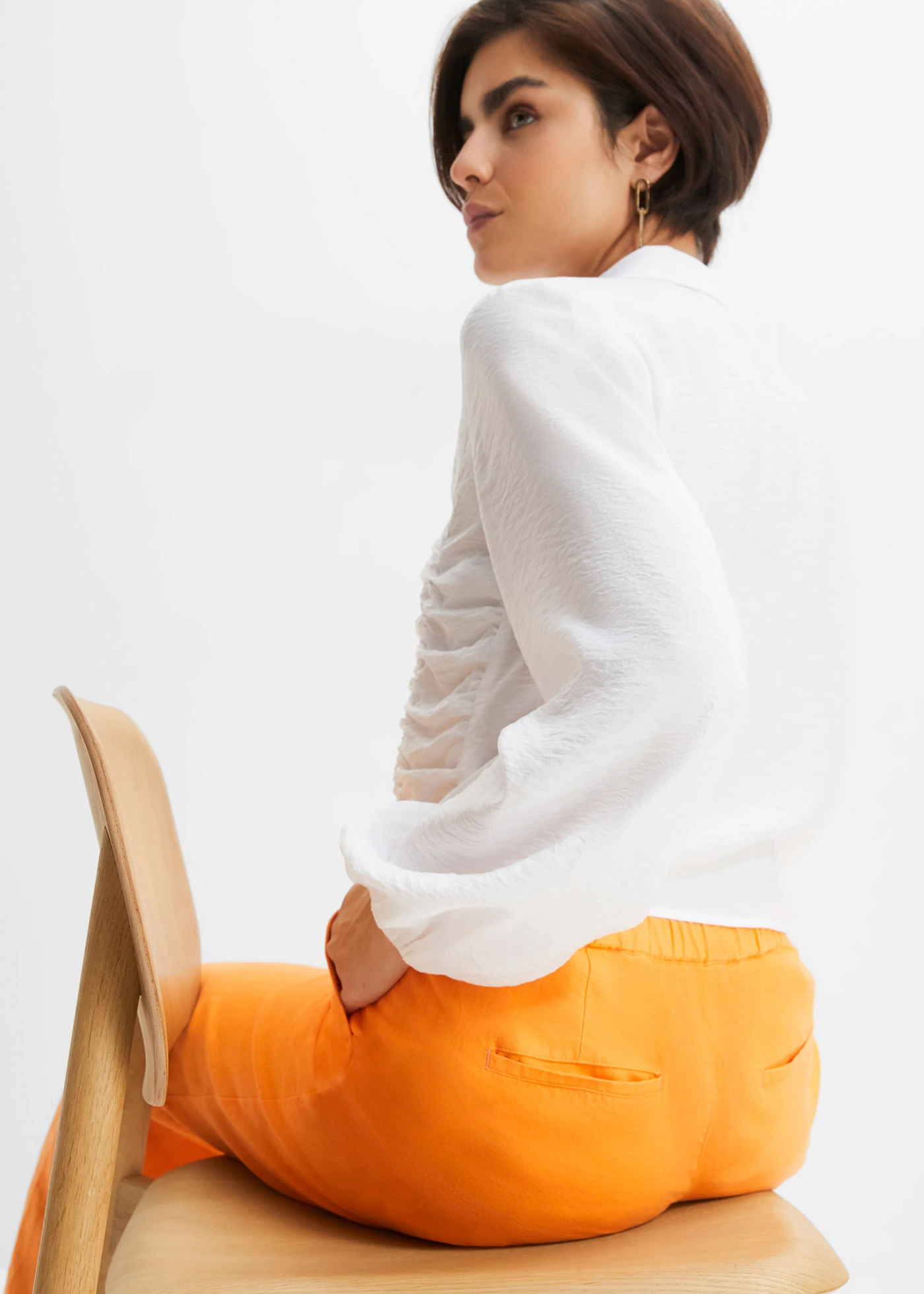 Pantalon palazzo en lin mélangé, long • orange clair • Boutique bonprix